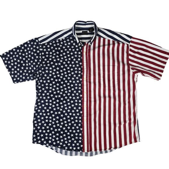 Vintage Structure Short Sleeve Button Up XL USA Flag Pattern XLarge - Picture 1 of 9